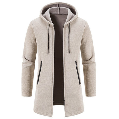 Autumn And Winter Fleece-lined Thickening Trendy Solid Color Men's Cardigan
