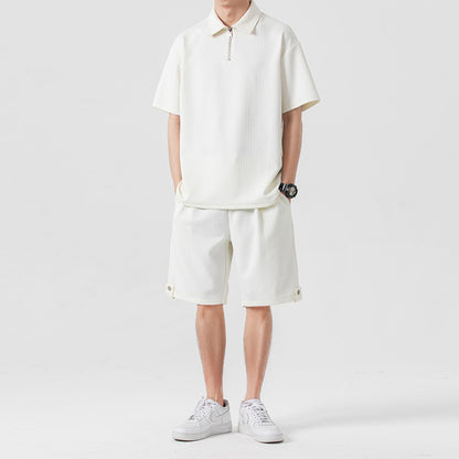 Polo Shirt Sports Shorts Solid Color Couple Suit