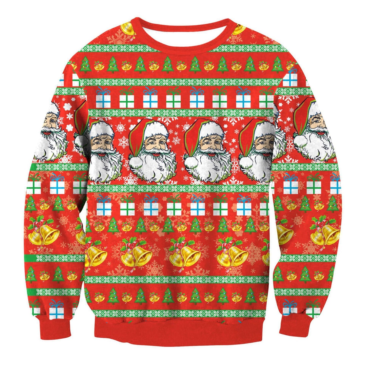 Ugly Christmas Sweater, Santa Elf Print, Pullover