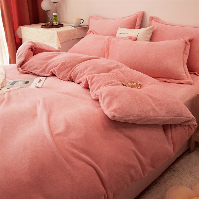 Four-piece Double-sided Fleece Duvet Cover Yellow