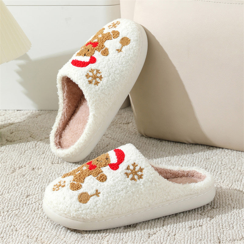 Christmas Snowflake Gingerbread Fuzzy Slippers
