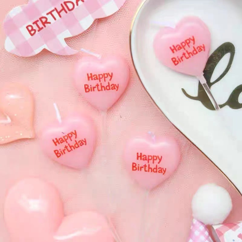 Love-Shaped Happy Birthday Cake with Candles