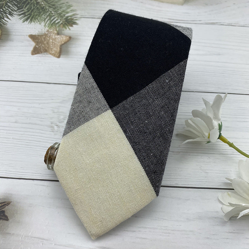 Autumn Winter British Style Knitted Cotton Linen Striped Tie