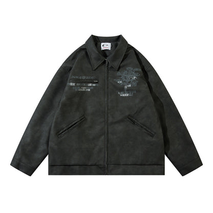 Men's Cross Print Loose Leather Jacket
