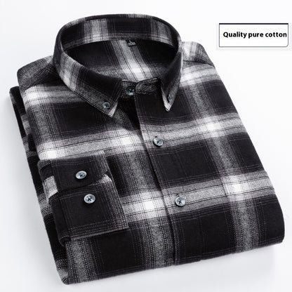 Cotton Brushed Plaid Long Sleeve Business Casual Men's Shirt