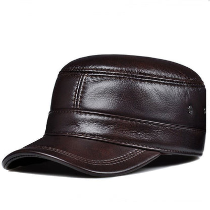 Leather Hat for Men Warm Flat Top Ear Protection