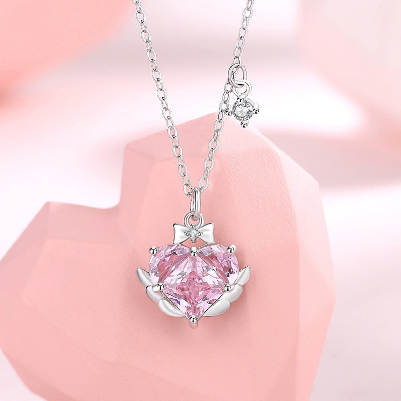 Sweet Girl Sterling Silver Zircon Clavicle Chain Necklace
