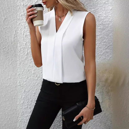 Solid Color Sexy V-neck Fashionable All-match Shirt