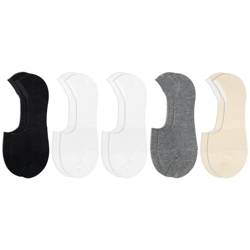 5 Pairs Invisible Boat Socks Women Summer Pure Cotton