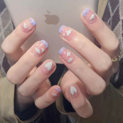 Fashionable Blue and Graffiti Pattern Fake Nails