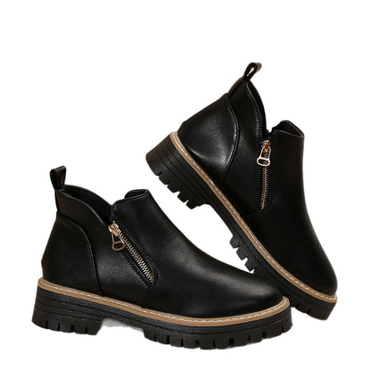 Autumn And Winter Round Toe High Heel Boots Women's Shoes