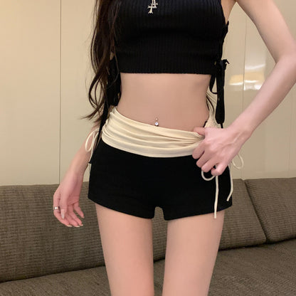 Pleated High Waist Drawstring Casual Shorts