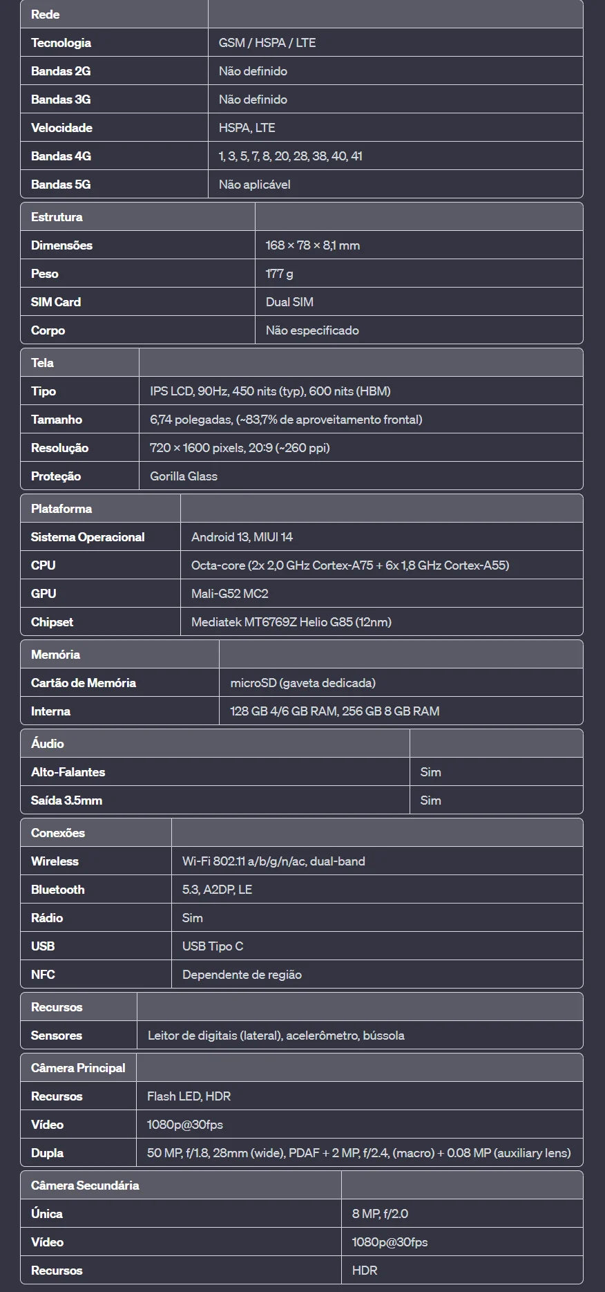 Xiaomi Redmi 13C Versão Global | Smartphone 4G , ROM Global , Câmera 50MP , Carregador  18W