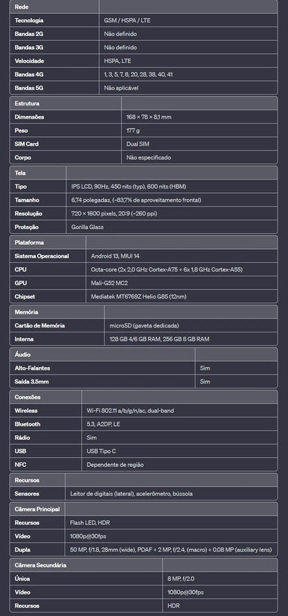 Xiaomi Redmi 13C Versão Global | Smartphone 4G , ROM Global , Câmera 50MP , Carregador  18W