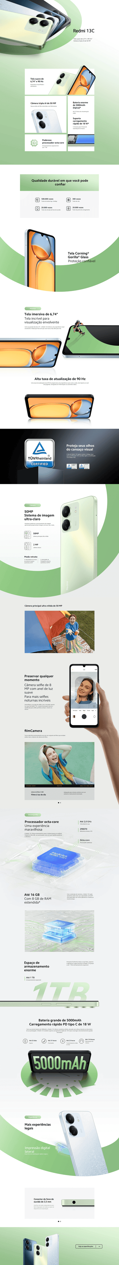 Xiaomi Redmi 13C Versão Global | Smartphone 4G , ROM Global , Câmera 50MP , Carregador  18W