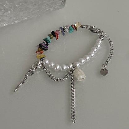 Colorful Gravel Stitching Rose Pearl Bracelet