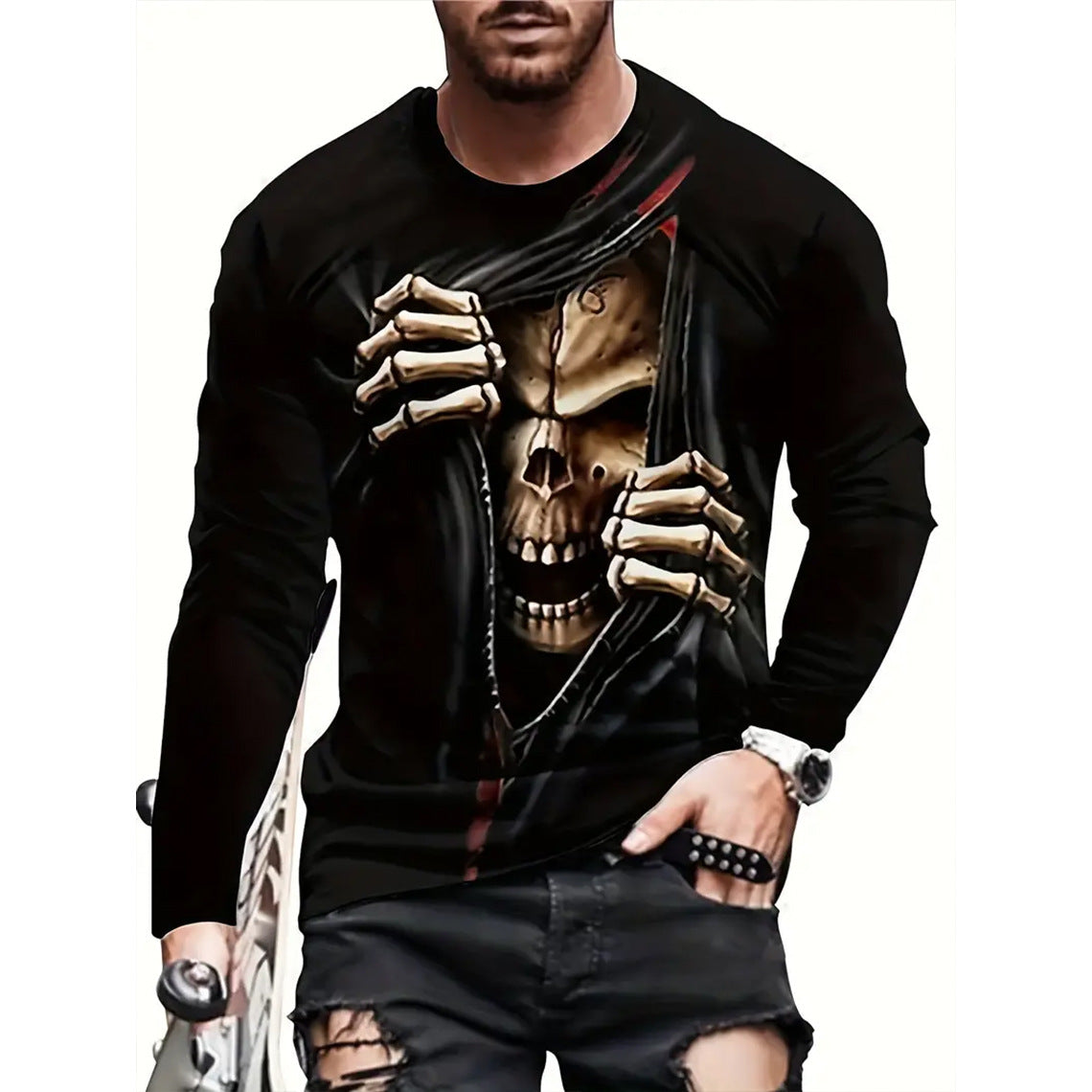 Retro 3D Printed Men's Long Sleeve Hip-hop T-shirt