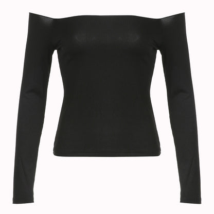 Ins Style Simple Solid Color Off-neck Shoulder-baring Bottoming T-shirt