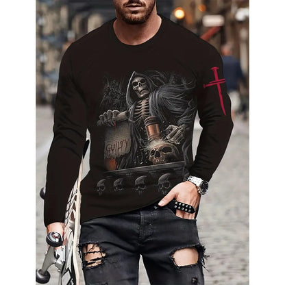 Retro 3D Printed Men's Long Sleeve Hip-hop T-shirt