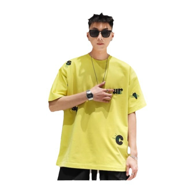 Men's Cotton Embroidery Loose Pullover Short Sleeve