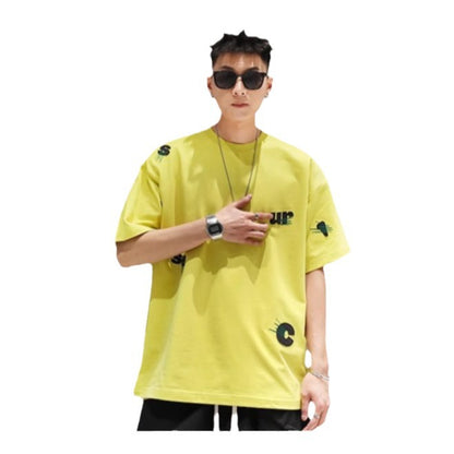 Men's Cotton Embroidery Loose Pullover Short Sleeve