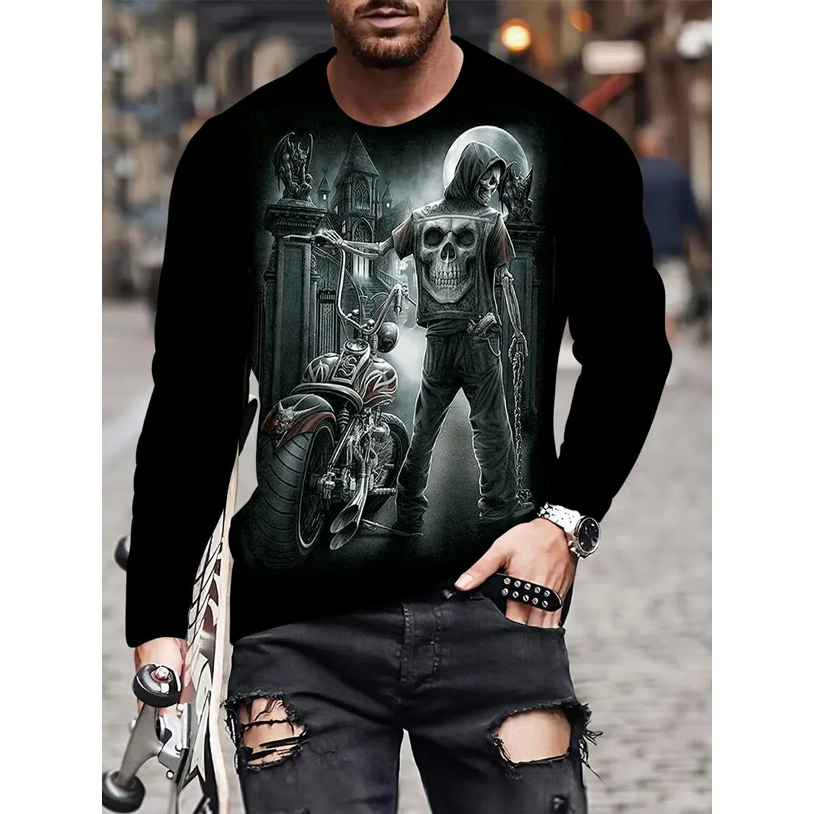 Retro 3D Printed Men's Long Sleeve Hip-hop T-shirt