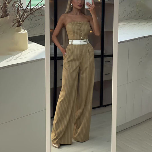 Off-Shoulder Striped Jumpsuit
