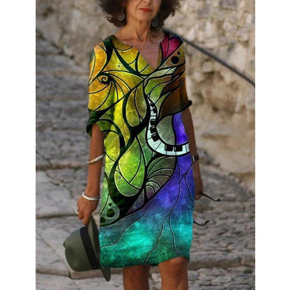 Women's Printed Loose Bamboo Fiber Linen Floral Short Sleeves
