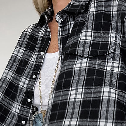 Black And White Lattice Pattern Shirt Loose-fitting Women's