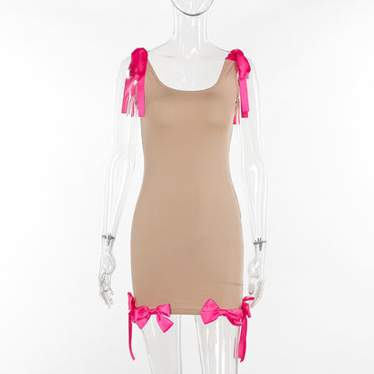 Women's Minimalist And Versatile Bow And Strap Short Skirt
