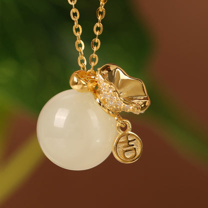 Lucky Bag Necklace S925 Silver Necklace Hetian Jade Inlaid