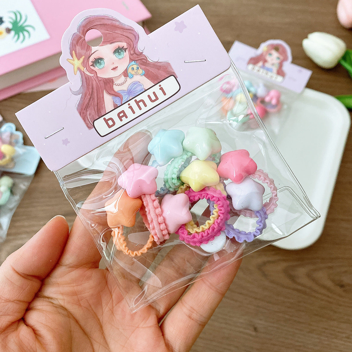 8 Bags Candy Color Children's Ruffles Hair Rope