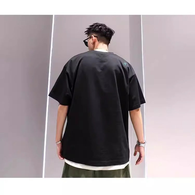 Men's Cotton Embroidery Loose Pullover Short Sleeve