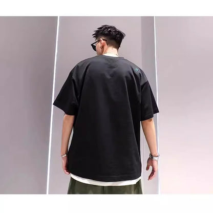 Men's Cotton Embroidery Loose Pullover Short Sleeve