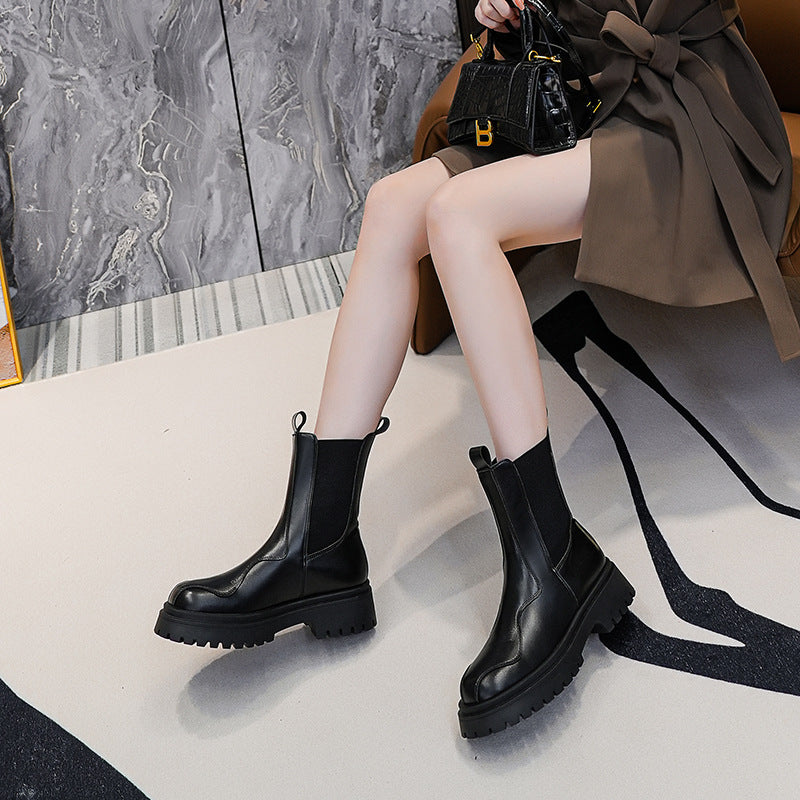 Round Head Muffin Bottom Knee-High Boots