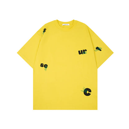 Men's Cotton Embroidery Loose Pullover Short Sleeve