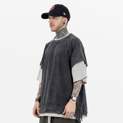 Distressed Patchwork Color Block Tee