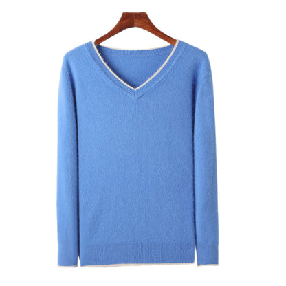 Men's Pullover V-neck Loose Color Matching Plus Size Thermal Sweater