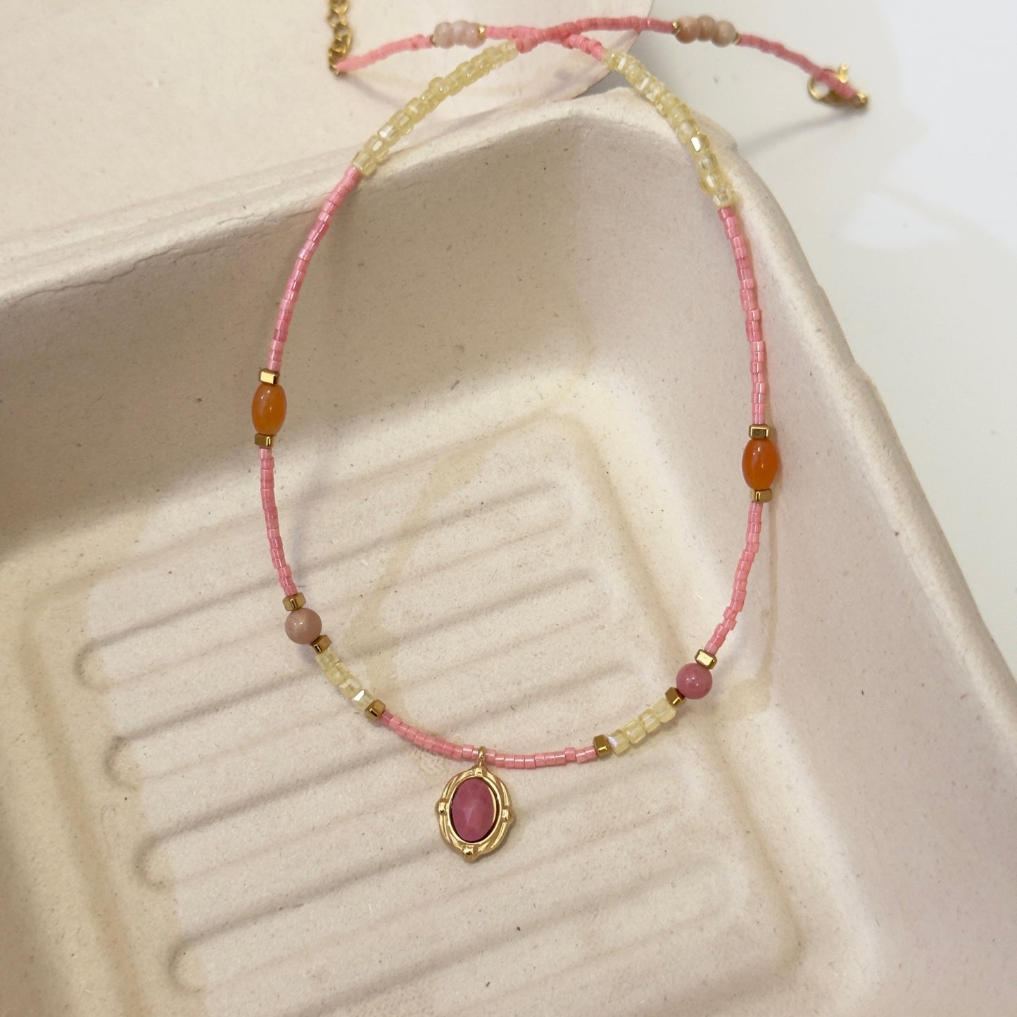 Natural Rose Stone Princess Beaded Sweater Chain