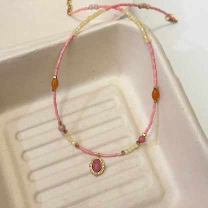 Natural Rose Stone Princess Beaded Sweater Chain