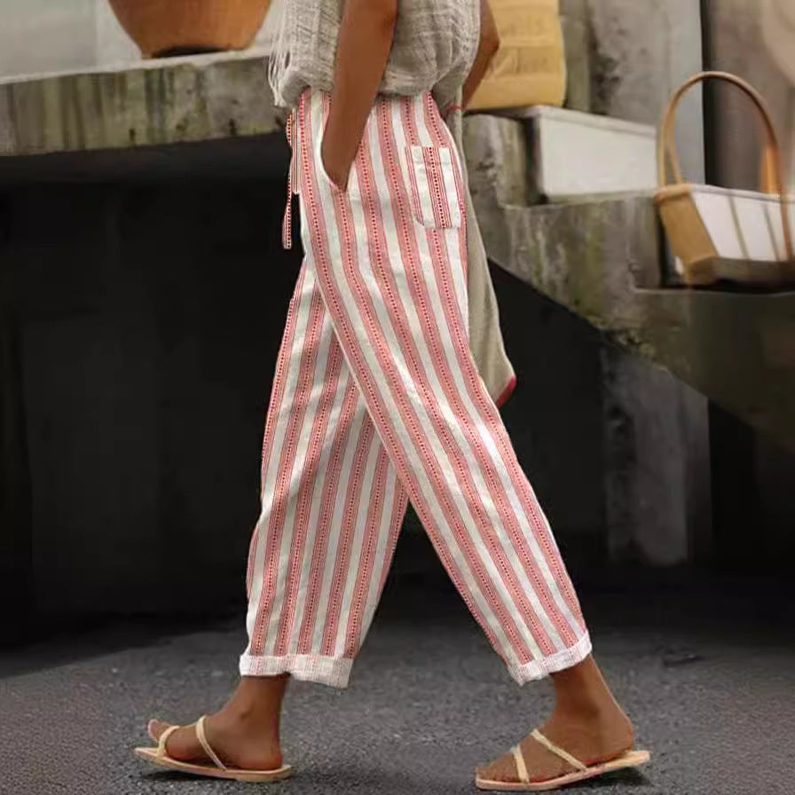 Versatile European And American Women's Casual Striped Pants
