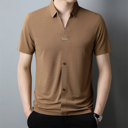 Thin Business Casual Men's Draping Summer Ice Silk Short Sleeve Shirt