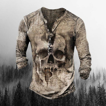 Men's Round Neck Long Sleeve Buckle 3D Printed T-shirt