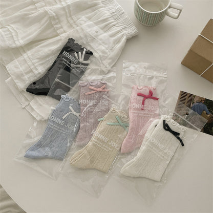 Thin Mesh Bow Mid-Calf Socks