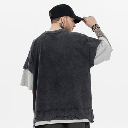 Distressed Patchwork Color Block Tee