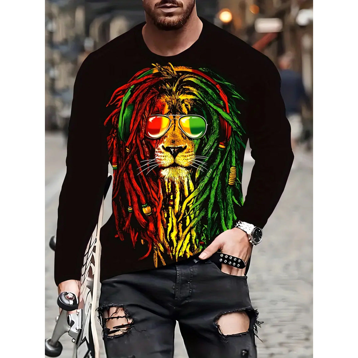 Retro 3D Printed Men's Long Sleeve Hip-hop T-shirt