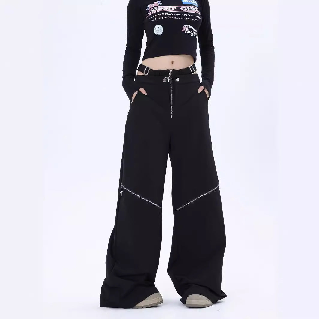 Y2K Black Cargo Pants with Zipper