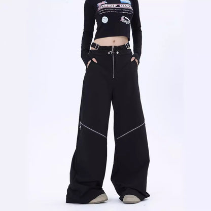 Y2K Black Cargo Pants with Zipper