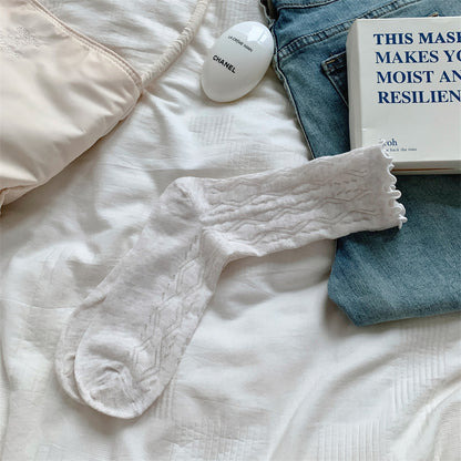 Mesh Hollow Wooden Ear Mid-Calf Socks