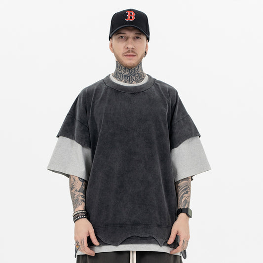 Distressed Patchwork Color Block Tee